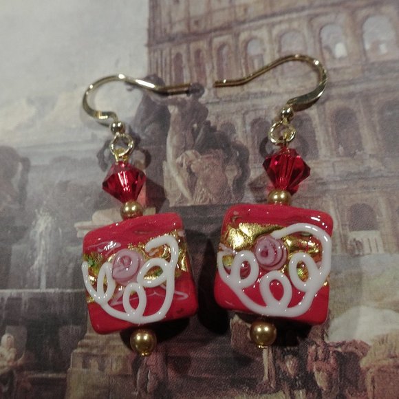 Handcrafted Murano earrings made from vela squares with external lampwork icing - Picture 8 of 9